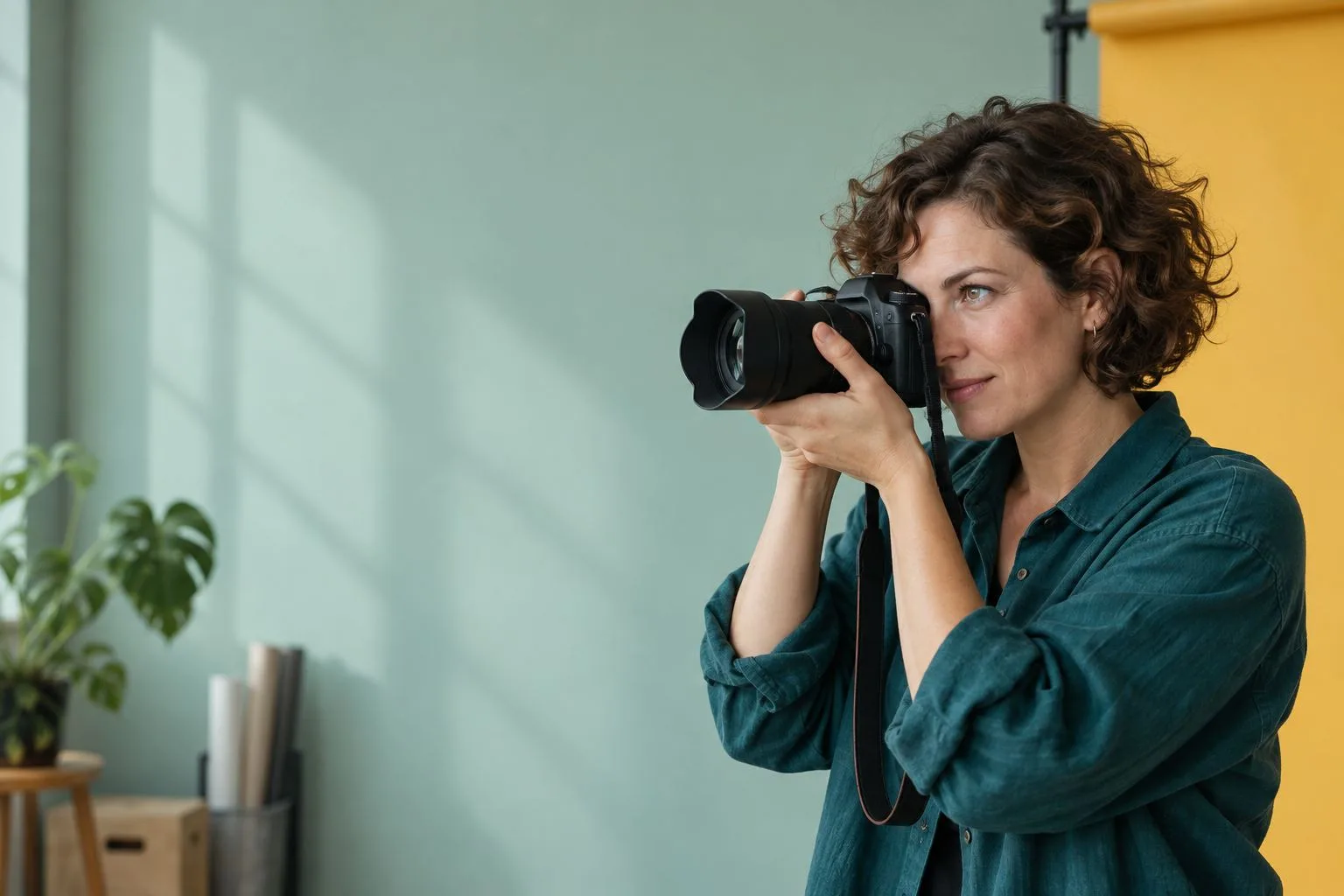 Illustrative photograph of an independent photographer working in her studio